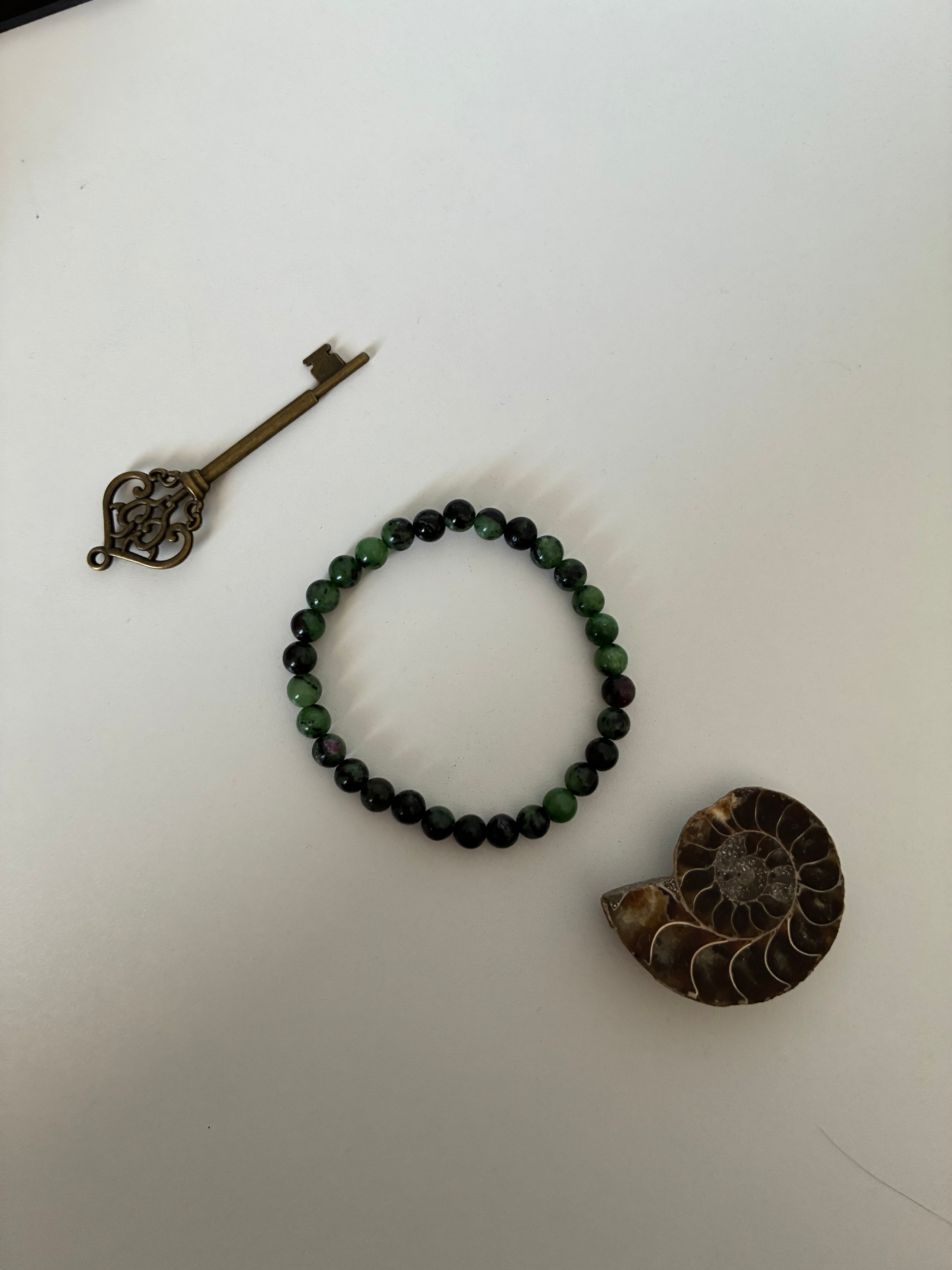 Ruby Zoistite, Ammonite, & Skeleton Key Set